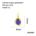 Detail of 13mm gold plated oval pendant with blue sandstone inlay and size annotations - Oval Starry Blue Purple Style (P02995)