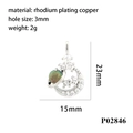 Macro detail of planet moon pendant in rhodium plating copper with size annotations - Silver Moon Planet Brown Green Ball Stone (P02846)