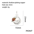 Detailed specs of moon pendant in rhodium-plated copper with white zircon and gemstones - Silver Moon Brown Red Variegated Stone (P02847)