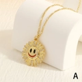 Detail view of 18K gold-plated sunflower necklace with micro-pave zircon smile pendant - Yellow Smiley Style (NE2094-A)