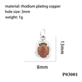 Detail of 18K gold plated oval sunstone pendant with 13x8mm size and rhodium copper frame - Oval Silver Red Brown Sunstone (P03001)