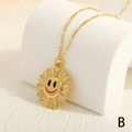 18K gold plated sunflower smiley face necklace with zircons on a white display stand - Red Smiley Style (NE2094-B)