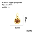 Detail of 18K gold plated copper oval pendant with 8x10mm orange gem and leaf base - Round Brown Orange Glaze (P03005)