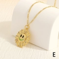 Detail of 18K gold plated sunflower necklace with zircon petals and a green smiley face - Green Smiley Style (NE2094-E)
