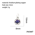 Macro view of 10x8mm rhodium plated oval pendant with purple stone and dimensions - Round Silver Purple Starry (P03007)