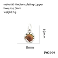 Close-up of 18K rhodium-plated oval pendant with 3mm inner ring and textured metal edge - Round Silver Brown Yellow (P03009)
