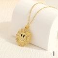 Detailed macro view of 18K gold-plated sun flower pendant with zircon and smiley face - Classic Yellow Smiley (NE2094-I)