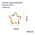 Détail des dimensions du fermoir étoile arc-en-ciel de 32 mm pour bijoux DIY - Style Étoile (P01325)