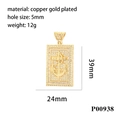 18K gold plated rectangular pendant with anchor and cross pavé cubic zirconia - Anchor Style (P00938)