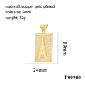 Macro view of 18K gold plated square pendant with Eiffel Tower relief and micro-set zircons - Eiffel Tower Style (P00940)