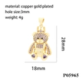 Gold plated teddy bear pendant with purple micro-pave crystals and crown detail - Purple Bear (P05965)