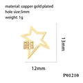 Gros plan d'un fermoir étoile en cuivre doré avec zircons et dimensions de 12mm x 13mm - Style Étoile (P01210) (Pendentif Uniquement (Sans Chaîne))