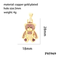 Detailed view of micro-pave teddy bear pendant with dimensions 28mm x 18mm - Pink Purple Bear (P05969)