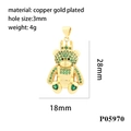Detailed macro view of 28x18mm teddy bear pendant with green crystals and crown - Green Bear (P05970)