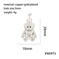 Macro detail of crown bear pendant in copper gold plated with micro-pave zirconia settings - Clear White Bear (P05971)