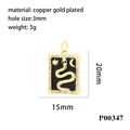 Detail van de vergulde koperen slangen hanger met zirkonia inleg en afmetingen 20mm x 15mm - Rechthoek