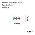 Vue détaillée du pendentif géométrique plaqué or 18K avec zircons verts violets rouges - 3 Rangs de Diamants Tricolores Carrés (P03644) / Or