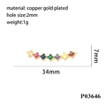 Détail d'un connecteur en zircone arc-en-ciel plaqué or de 34mm pour bijoux DIY - Rangs de Diamants Arc-en-ciel Carrés (P03646) / Or