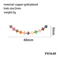 Pendentif courbé en cuivre plaqué or 18K avec zircons carrés colorés de 48mm - 11 Rangs de Diamants Multicolores Carrés (P03648) / Or