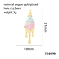 Macro detail of 31mm 18K gold-plated lava teardrop pendant with blue-pink crystal - Pink Blue Gradient Style (P04090)