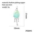 Detailed view of mint green teardrop crystal pendant in rhodium-plated copper mount - Mint Green Style (P04091)