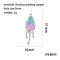 Macro detail of rhodium plated water drop pendant with purple and cyan gradient crystal - Purple Cyan Gradient Style (P04093)