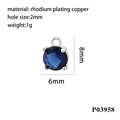 Vue détaillée du pendentif en zircon bleu foncé avec dimensions en cuivre rhodié - Base Argent-Bleu Foncé (P03958)
