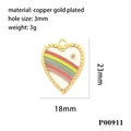 Detail of white enamel heart pendant with colorful stripes and zircon inlay on gold plating - Rainbow Heart Style (P00911)
