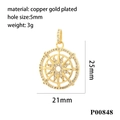 Pendentif boussole solaire étincelant de style européen avec zircons blancs, doré - Style Boussole Solaire (P00848)