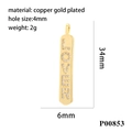 Vue détaillée du pendentif LOVER en cuivre plaqué or avec dimensions de 34mm par 6mm - Style Barre Lover Or (P00853)
