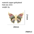 Detailed view of butterfly pendant with colorful zircons and size specifications - Gradient Colorful Butterfly Style (P00913)