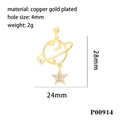 Detailed view of a gold-plated copper Saturn heart pendant with dimensions and weight - Star Moon Saturn Style (P00914)