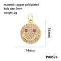 Detail view of 18K gold plated smiley face pendant with sparkling cubic zirconia inlay - Gold Pink Eyed Smiley Face (P00526)