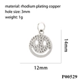 Macro detail of cubic zirconia smiley face pendant showing 14mm size and 3mm hole - Silver Hollow Pave Zirconia Smiley Face (P00529)