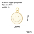 Detailed view of white enamel smiley face pendant in gold-plated brass with dimensions - White Style (P00717)