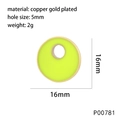 Detail of 16mm round fluorescent yellow enamel pendant with 5mm hole and gold plating - Neon Yellow Circle Style(P00781)