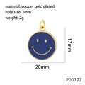 20mm Kupfer vergoldeter bunter Emaille-Smiley-Anhänger für die Schmuckherstellung - Blauer Stil (P00722)