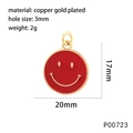 Detailansicht eines 20mm roten Emaille-Smiley-Anhängers mit 3mm vergoldetem Kupferring - Roter Stil (P00723)