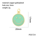 Detail eines mintgrünen Emaille-Smileys aus vergoldetem Kupfer mit Maßangaben - Minzgrüner Stil (P00724)
