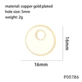 Details von 16mm vergoldetem runden Anhänger mit 5mm Loch und 2g Gewichtsangaben - Weißer Kreis-Stil(P00786)
