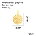 Detailed macro view of 18k gold plated copper St. Benedict religious pendant charm - St Benedict Religious Medal Style (P00704)