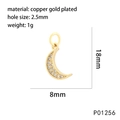 Detalle del colgante de luna chapado en oro con circonitas y medidas de 18x8mm dadas - Estilo De Colgante En Forma De Luna (P01256)
