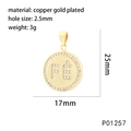 Colgante redondo de cobre bañado en oro con letra FE y circonitas brillantes - Estilo De Colgante Redondo Con Letra FÉ (P01257)
