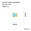Square gold plated copper bead with light blue zircon for jewelry making 4x4mm - Light Blue Style (P01213)