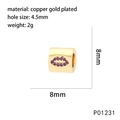Gold plated bead with purple zircon lip pattern for personalized charm bracelet - Purple Zirconia Lip Style (P01231)