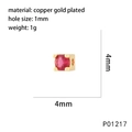 Detail of 4mm gold plated copper bead with red zircon and 1mm hole size - Red Style (P01217)