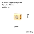 Detailed view of 8mm gold-plated star charm bead with 4.5mm hole size and dimensions - Zirconia Five-Pointed Star Style (P01235)