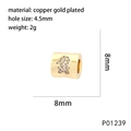 Perle cylindrique dorée de 8mm avec motif ours pavé et trou central de 4.5mm pour bijoux - Style Forme de Petit Ours (P01239)