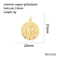 Detailed specs of religious gold Virgin Mary pendant with colorful cubic zirconia - Colorful Virgin Mary Style (P01010)