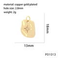 Detail of 18k gold plated shield pendant with star engraving and cubic zirconia stones - Shield Star Style (P01013)